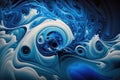 abstract, blue liquids swirl together in a hypnotic motion