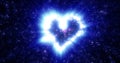 Abstract blue love heart made of small bright glowing particles of energy