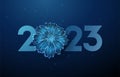 Abstract blue low poly flower and number 2023 Year.