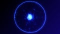 Abstract blue luminous energy sphere of particles field and waves of magical glowing on a dark background. Plasma core emitting Royalty Free Stock Photo