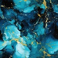 Abstract blue marble pattern with gold and black splatters (tiled) Royalty Free Stock Photo