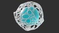 Abstract blue matte glass sphere inside white transparent organic mesh. Modern design. 3D rendering image.