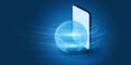 Abstract Blue Minimal Style Cloud Computing, Networks, Telecommunications Concept Design with Glowing Lines of Binary Code