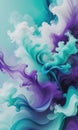 Abstract Blue, Mint, and Purple Background with Smoke-Like Glitch Effects