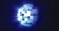 Abstract blue mirrored spinning round disco ball for discos and dances