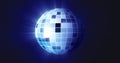 Abstract blue mirrored spinning round disco ball for discos and dances