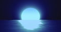 Abstract blue moon over water sea and horizon with reflections Royalty Free Stock Photo