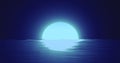 Abstract blue moon over water sea and horizon with reflections Royalty Free Stock Photo