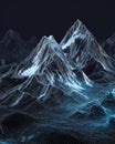 Abstract blue mountain landscape made of glowing digital wireframe grid lines Royalty Free Stock Photo
