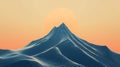 Abstract blue mountain shining under big orange sun: digital landscape background Royalty Free Stock Photo