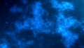 Abstract blue mystery smoke background with glowing particles flying upwards. Texture wall of smooth fog and bright shiny lights. Royalty Free Stock Photo