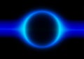 Abstract blue neon circle ring frame round line planet curve with horizontal light blue on black background futuristic web poster