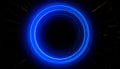 Abstract Blue Neon Ring with Streaks of Light on Black Background circle Royalty Free Stock Photo