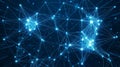 Abstract Blue Network of Connected Nodes and Lines on Dark Background connection technology Royalty Free Stock Photo