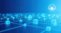 Abstract blue network connectivity futuristic technology cloud computing data flow digital transformation glowing cubes Royalty Free Stock Photo