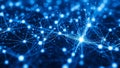Abstract blue network of glowing interconnected nodes and lines representing neural pathways or data connections Royalty Free Stock Photo
