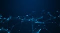 Abstract blue network of glowing nodes and connecting lines on dark background technology Royalty Free Stock Photo