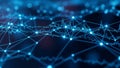 Abstract blue network of glowing nodes and lines representing data connections and digital information flow Royalty Free Stock Photo