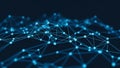 Abstract blue network of interconnected glowing nodes and lines against a dark deep blue background Royalty Free Stock Photo