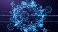 Abstract Blue Network Sphere with Geometric Shapes and Glowing Particles in Dark Space Royalty Free Stock Photo