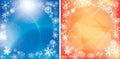 Abstract blue and orange christmas backgrounds with snowflakes - vector winter frame Royalty Free Stock Photo