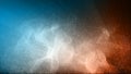 Abstract blue and orange color digital particles wave flow with dust background