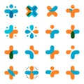 abstract blue, orange cross logo set. Medical logotype collection. Religious icon. Vector medical illustration Royalty Free Stock Photo