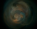Abstract blue orange 3d whirlwind or clouds vortex with light glow in deep dark space. Royalty Free Stock Photo