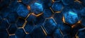Abstract Blue and Orange Hexagonal Background, Technology, Cyberpunk Style With Illuminated Grid