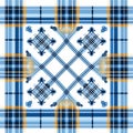 Abstract Blue And Orange Plaid Pattern With Baroque Ornate Details