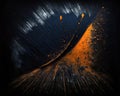 Abstract blue and orange tones painting background. Thick paint Light black splatter. Realistic and naturalistic textures. Royalty Free Stock Photo