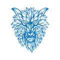 Abstract blue outline a ferocious wolf illustration