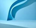Abstract Blue Paper Curves with Gentle Shadows in Minimalist Composition and Empty Space Royalty Free Stock Photo
