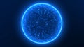 Abstract blue particle sphere with disperse digital energy flow and glowing depth. Futuristic sci fi background with soft light Royalty Free Stock Photo
