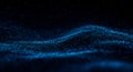 Abstract Blue Particle Wave Background: Digital Flow, Data Stream, Technology