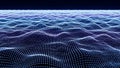 Abstract blue particle wave landscape with glowing dots and dark background texture Royalty Free Stock Photo
