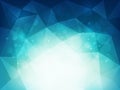 Abstract blue polygonal background with light and bokeh effect.