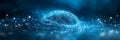 Abstract Blue Polygonal Brain Shape on Glowing Network. AI and Machine Learning Concept. Royalty Free Stock Photo