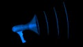 Abstract blue polygonal megaphone on black background