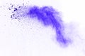 Abstract of blue powder explosion on white background. Blue powder splatted isolate. Colored cloud. Colored dust explode. Paint Ho Royalty Free Stock Photo