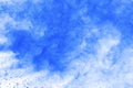 Abstract of blue powder explosion on white background. Blue powder splatted isolate. Colored cloud. Colored dust explode. Paint Ho Royalty Free Stock Photo
