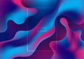 Abstract blue and purple fluid or liquid wavy gradient shape background. Glowing retro style waves