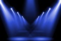 Abstract blue purple lighting flare on the floor center stage. Royalty Free Stock Photo