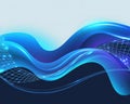 Abstract Blue and Purple Waves with Digital Grid Overlay and Glowing Light Effects hues interconnected Royalty Free Stock Photo