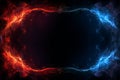 Abstract blue and red fire flames frame on black background. Template or banner, creative design with copyspace Royalty Free Stock Photo