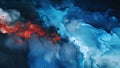 Abstract blue and red liquid, in the style of naturalistic, atmospheric paintings illustration