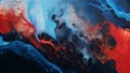 Abstract blue and red liquid, in the style of naturalistic, atmospheric paintings illustration