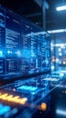 Abstract blue screen interface displaying complex data analysis software and code Royalty Free Stock Photo