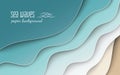 Abstract blue sea and beach summer background with curve paper wave and seacoast, cropped with clipping mask for banner, poster Royalty Free Stock Photo
