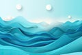 Abstract blue sea and beach summer background with curve paper waves and seacoast for banner, flyer, invitation, poster or web Royalty Free Stock Photo